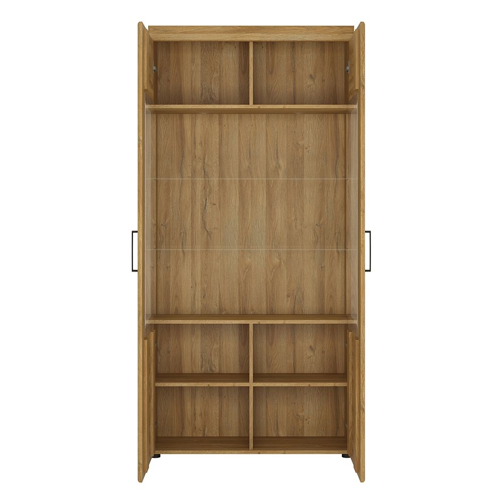 Cortina Tall Wide 2 Door glazed Display Cabinet in Grandson Oak