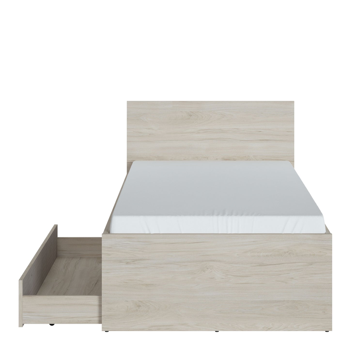 Denim 90cm Kids Bed with 1 Drawer in Light Walnut, Grey Fabric Effect and Cashmere