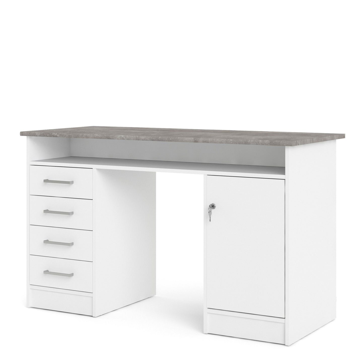 Function Plus White and Grey Desk with 4 Drawers 1 Door