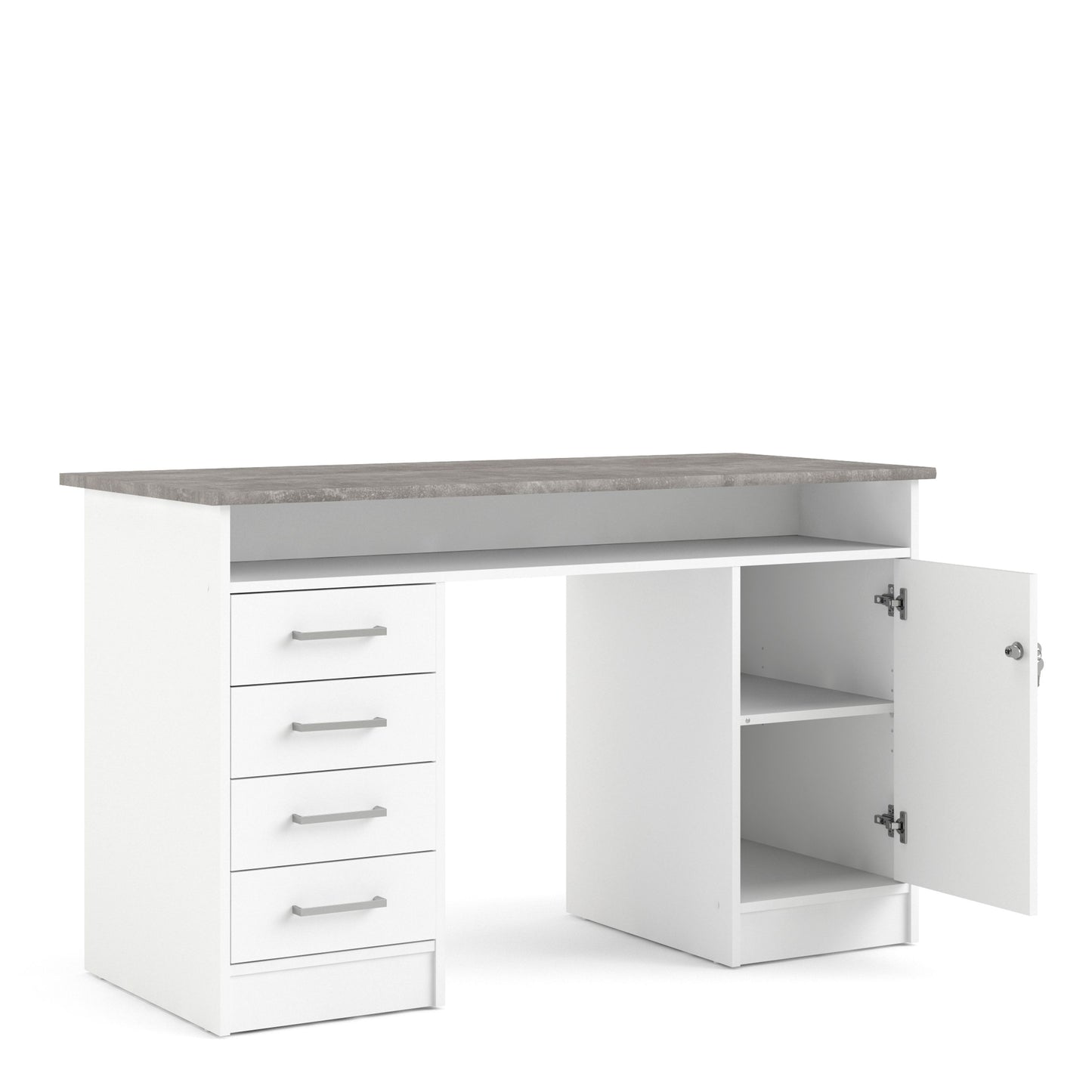 Function Plus White and Grey Desk with 4 Drawers 1 Door