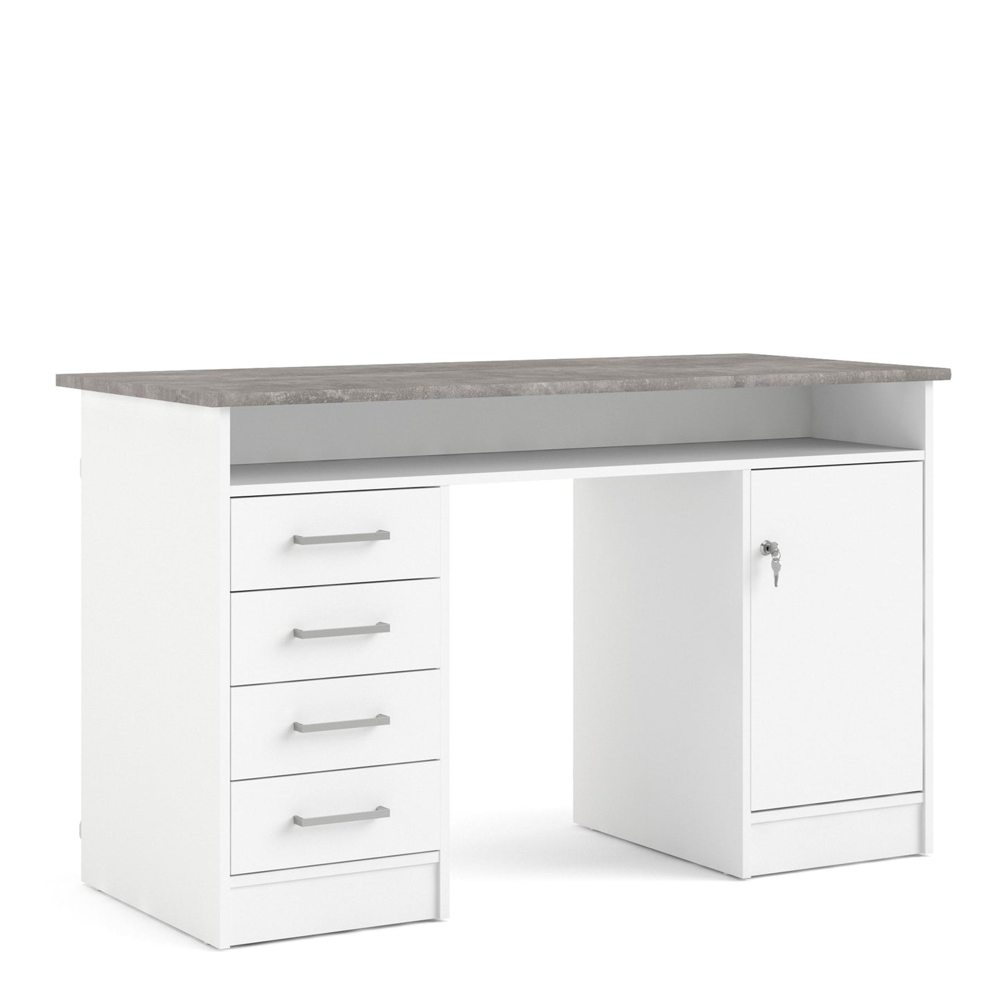 Function Plus White and Grey Desk with 4 Drawers 1 Door