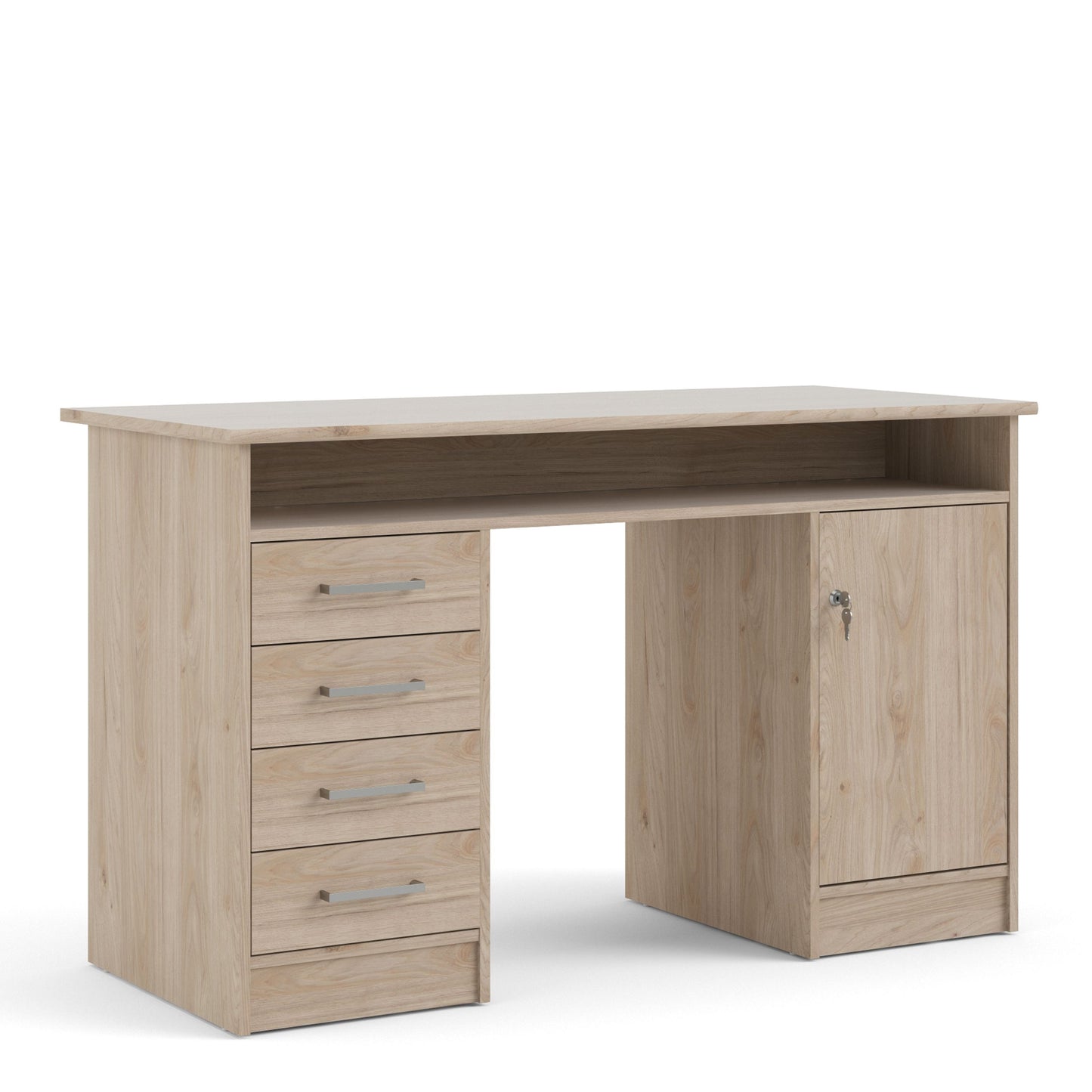 Function Plus Jackson Hickory Oak Desk with 4 Drawers 1 Door