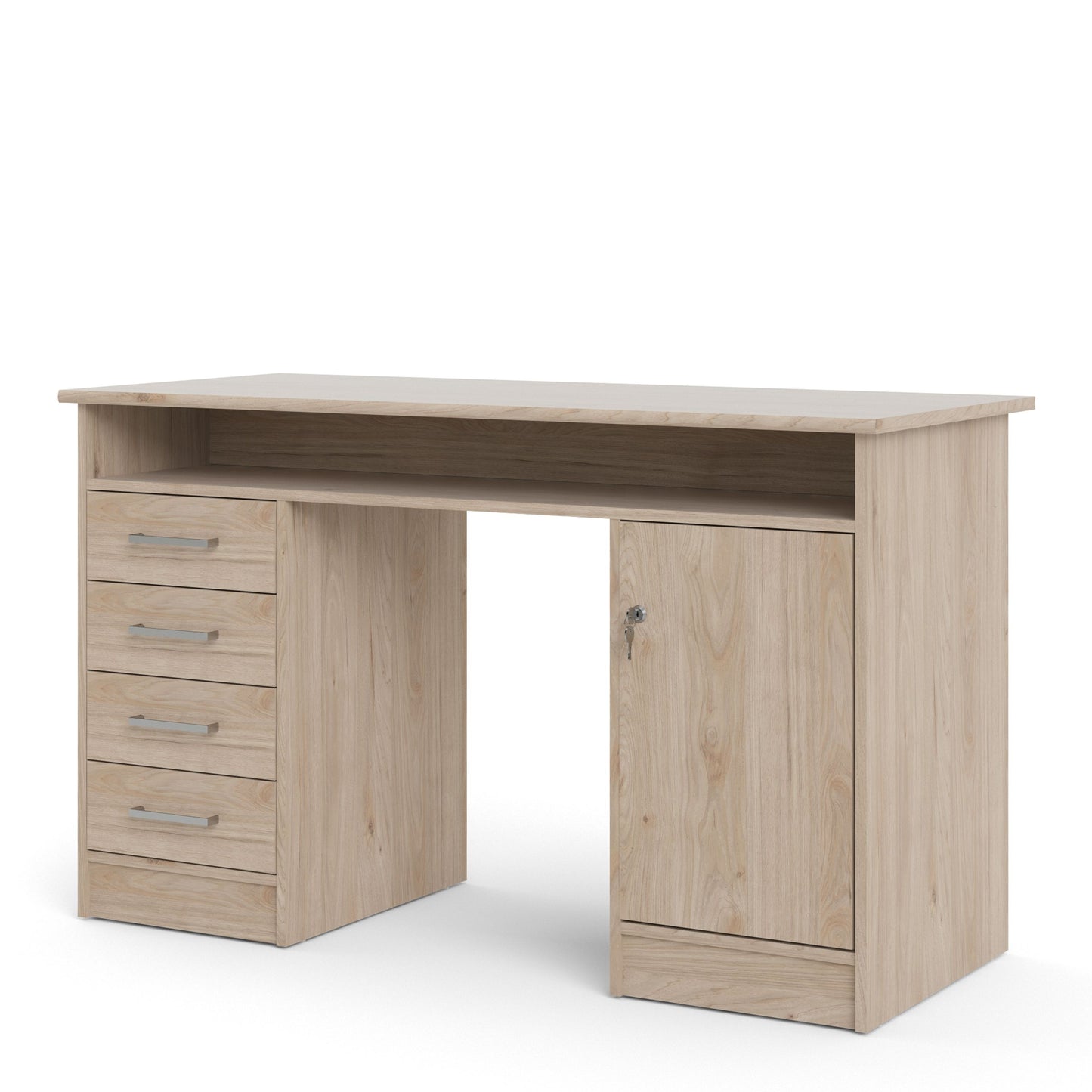 Function Plus Jackson Hickory Oak Desk with 4 Drawers 1 Door