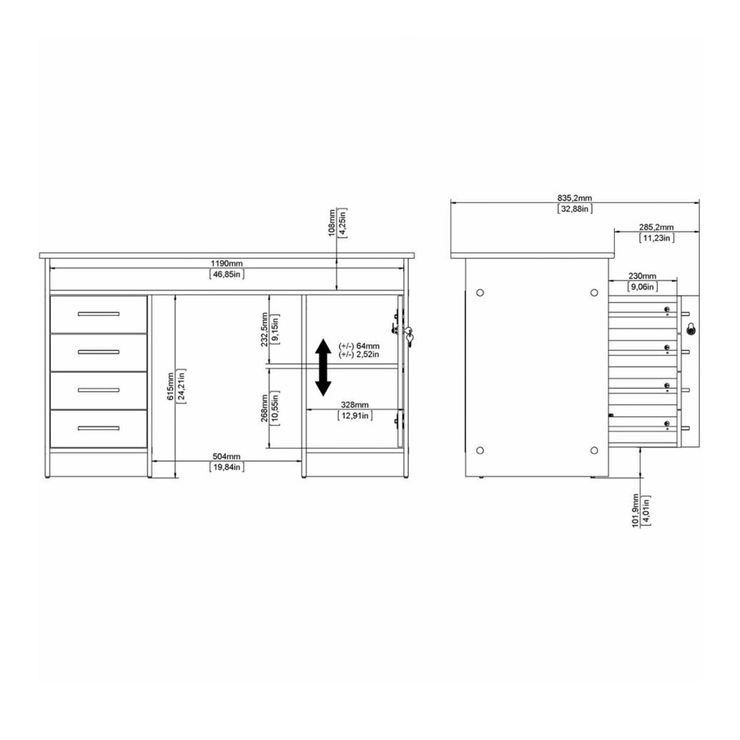 Function Plus Jackson Hickory Oak Desk with 4 Drawers 1 Door