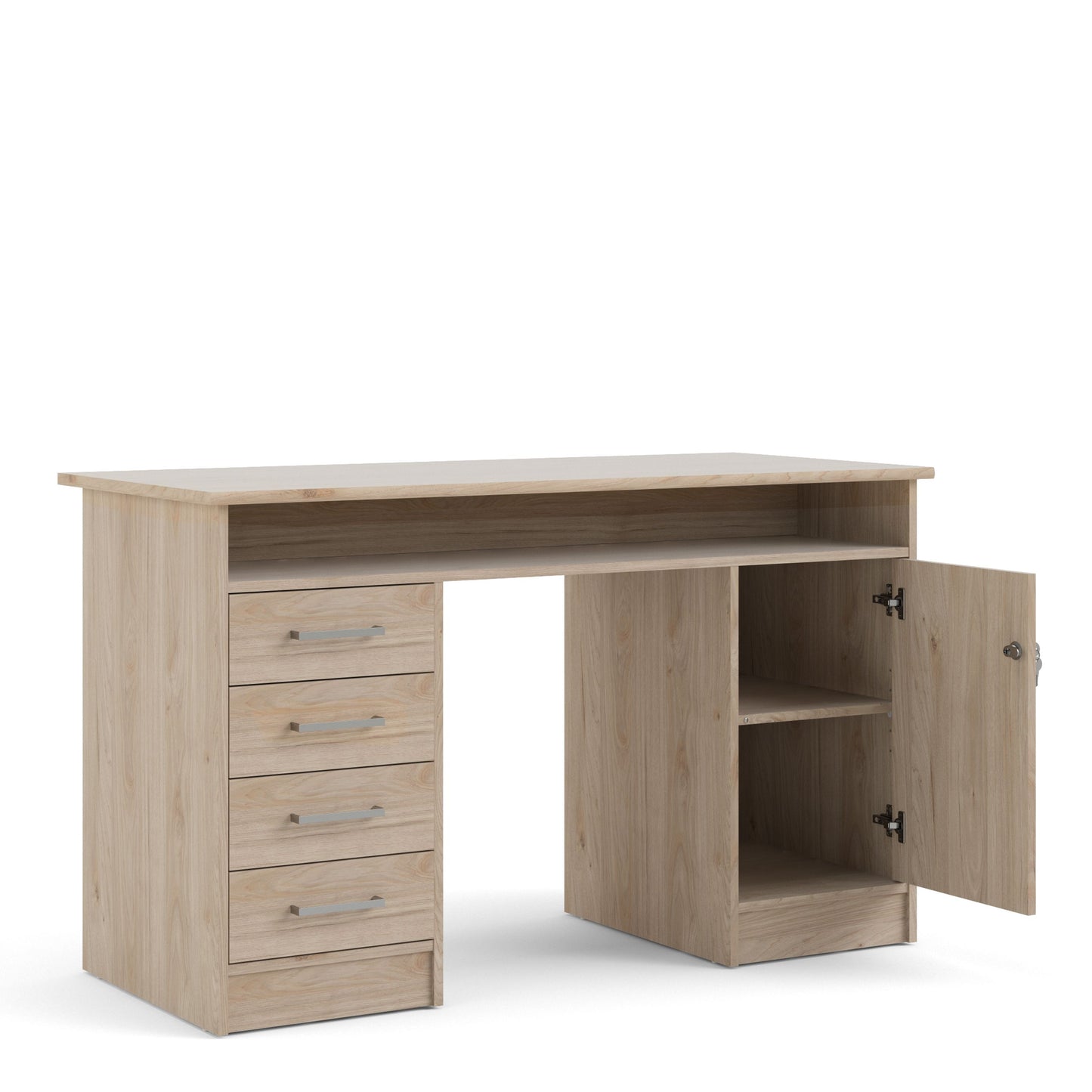Function Plus Jackson Hickory Oak Desk with 4 Drawers 1 Door