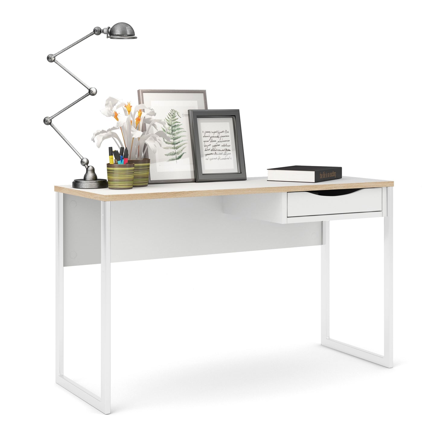 Function Plus Desk 1 Drawer in Grey with Oak Trim