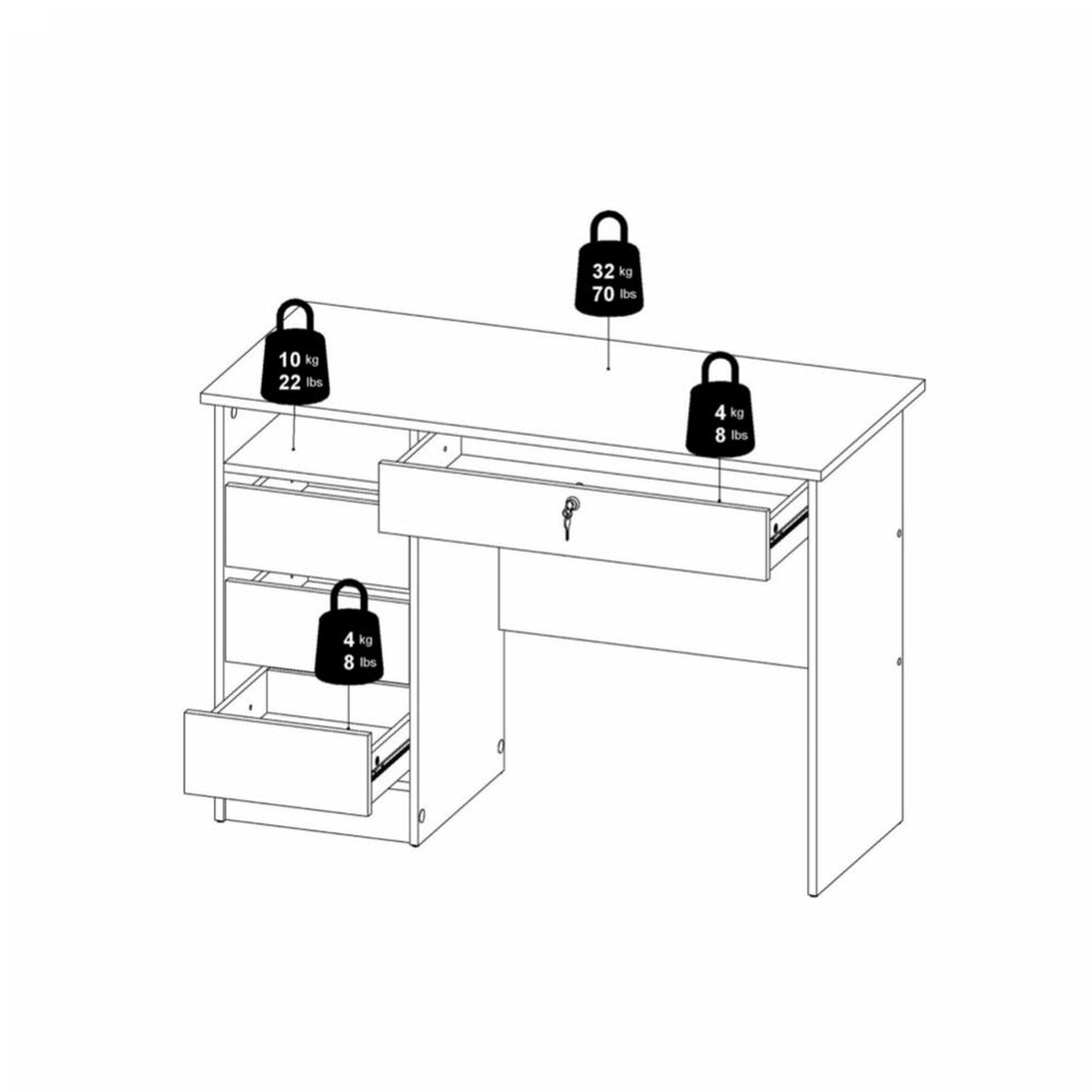 Function Plus 4 Drawer White Desk