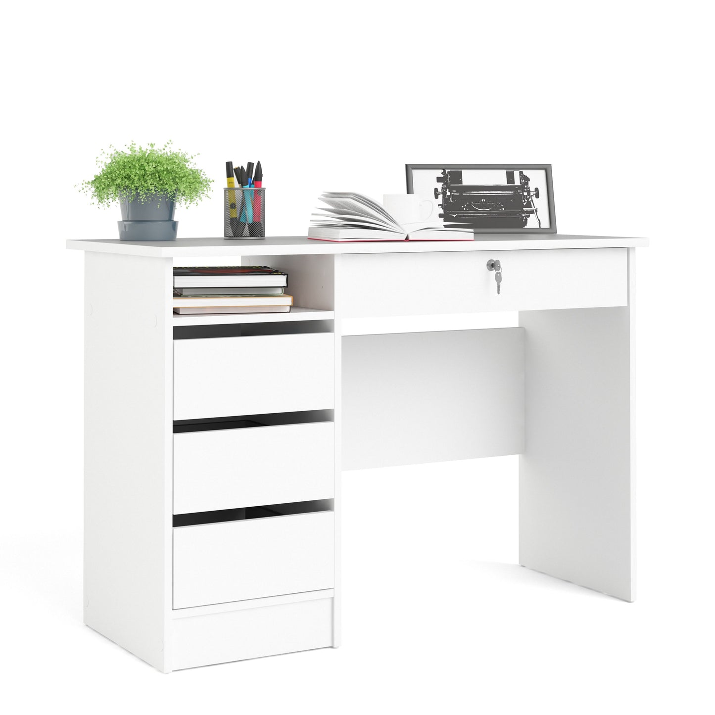 Function Plus 4 Drawer White Desk