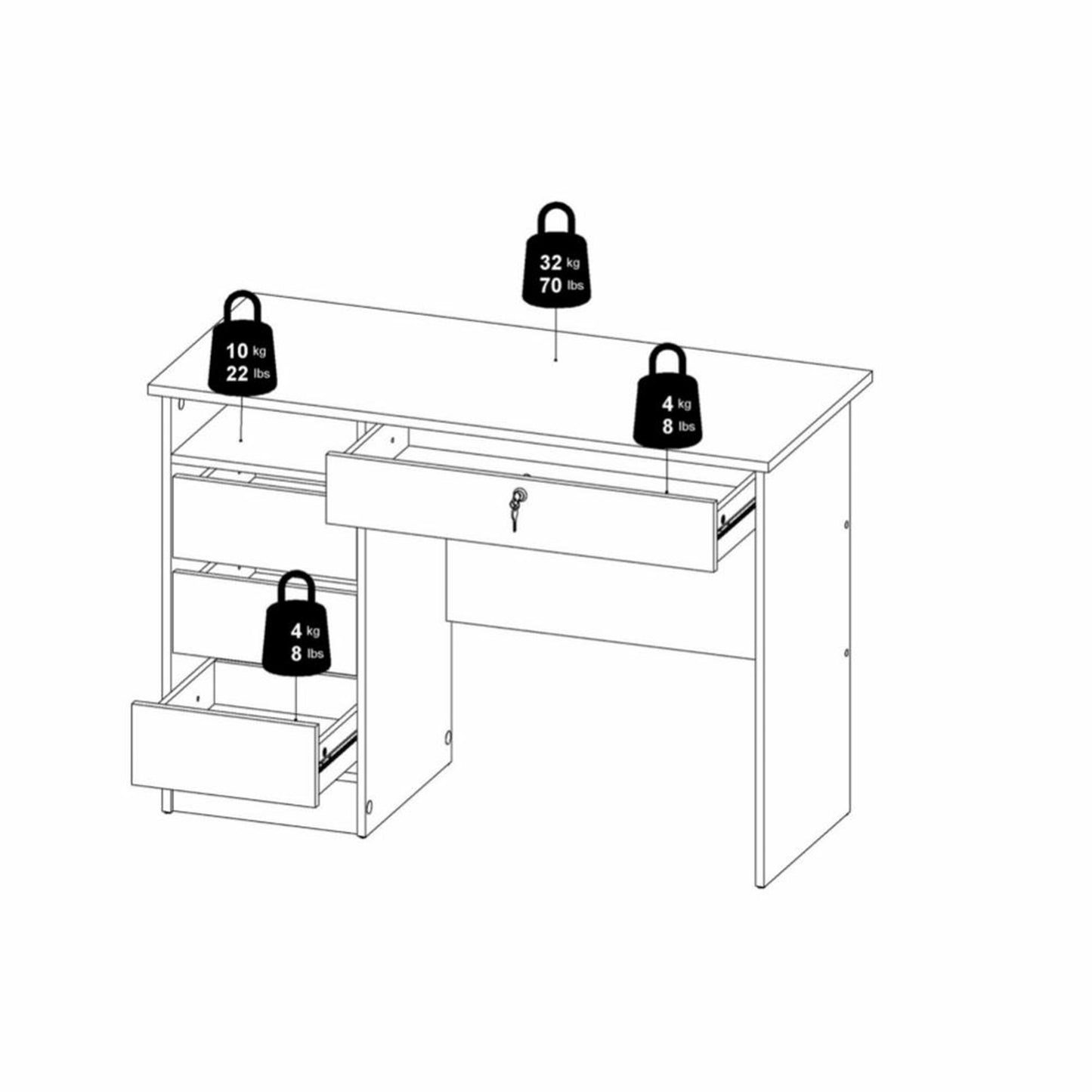 Function Plus 4 Drawer Black Desk