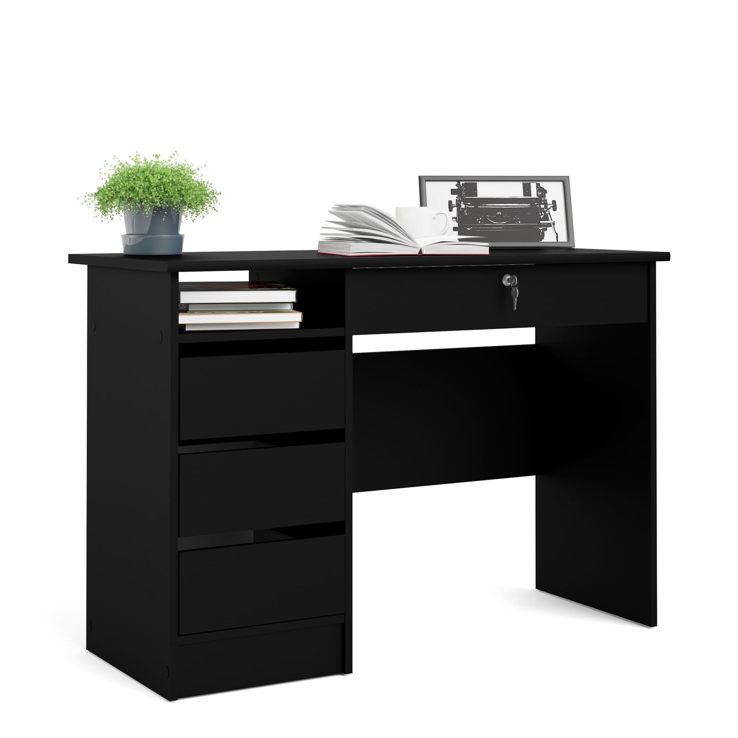 Function Plus 4 Drawer Black Desk