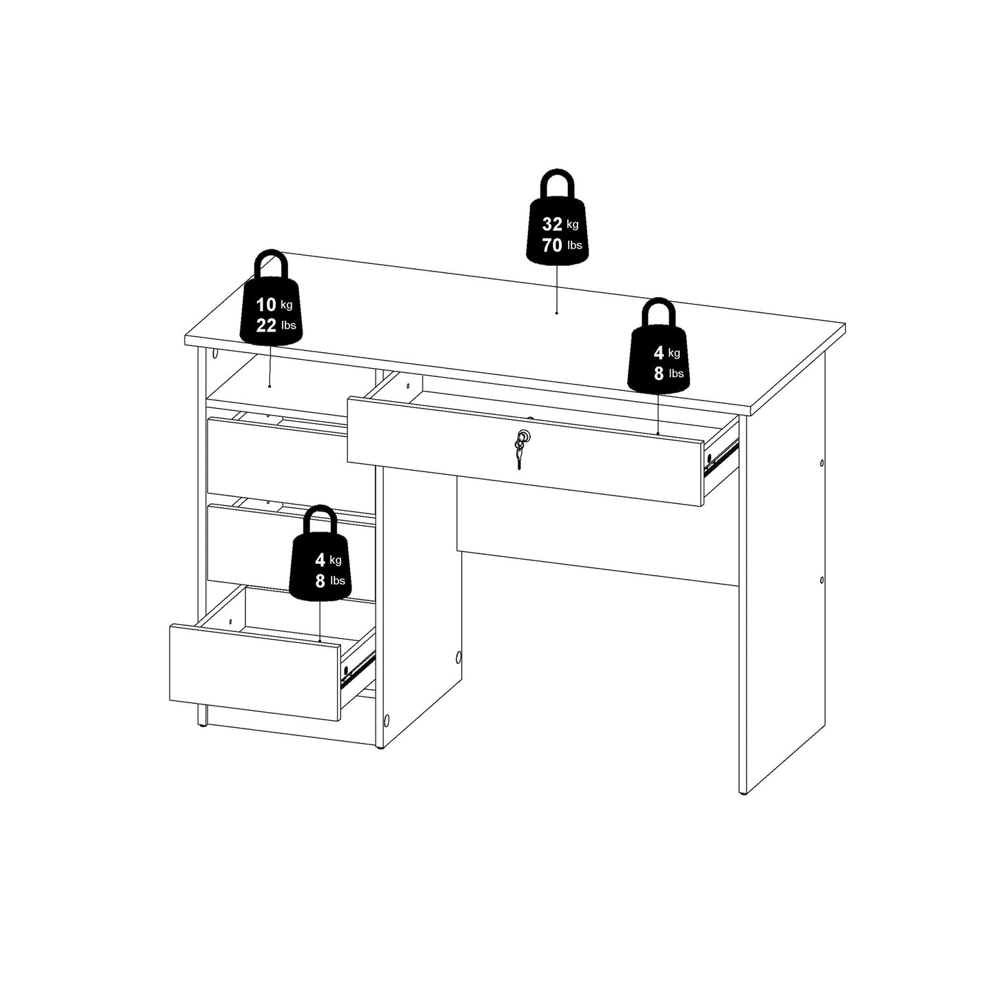 Function Plus 4 Drawer Desk Handleless Drawer in Jackson Hickory Oak