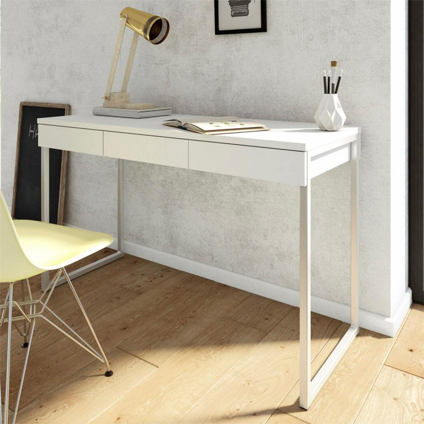 Function Plus White Desk with 3 Drawers