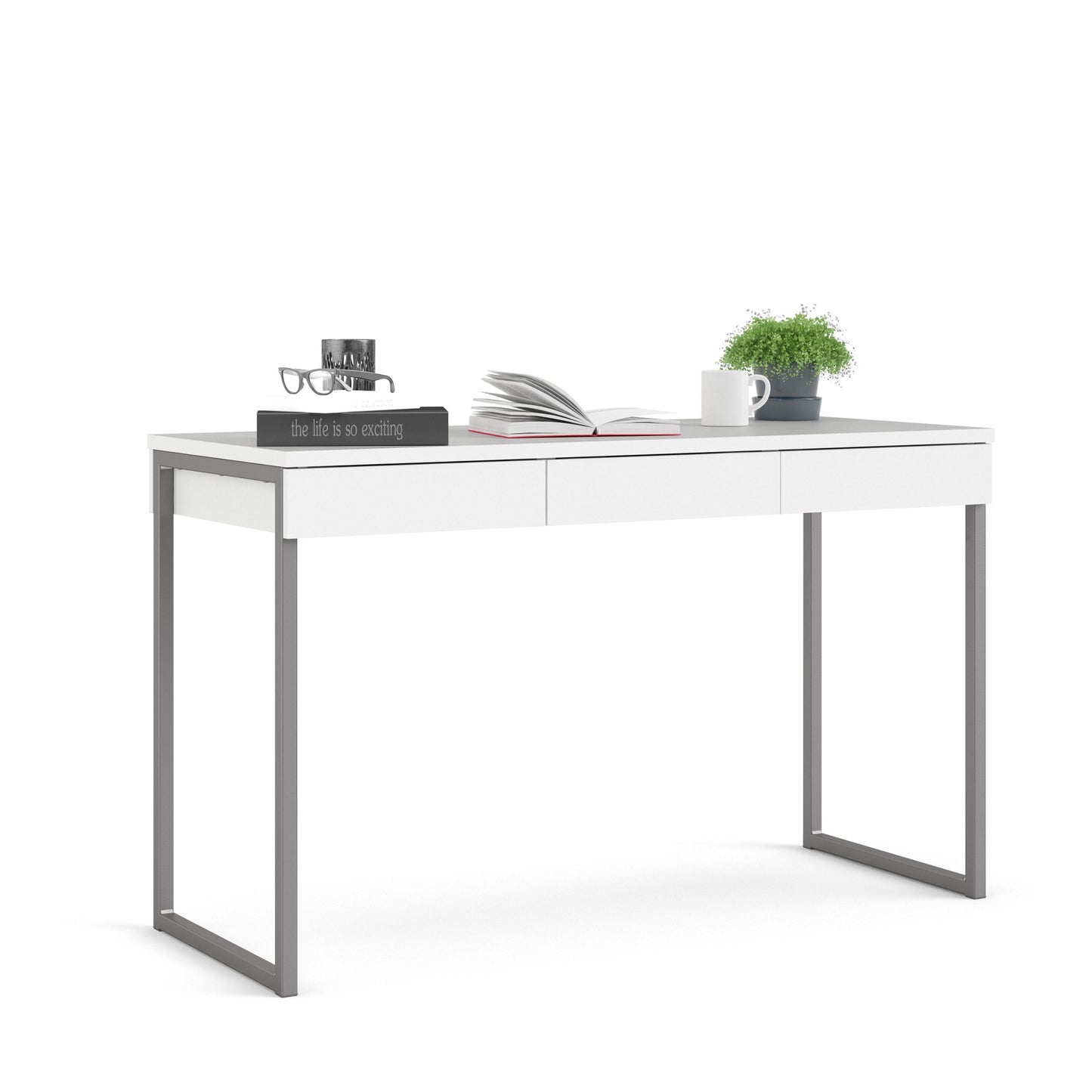 Function Plus White Desk with 3 Drawers
