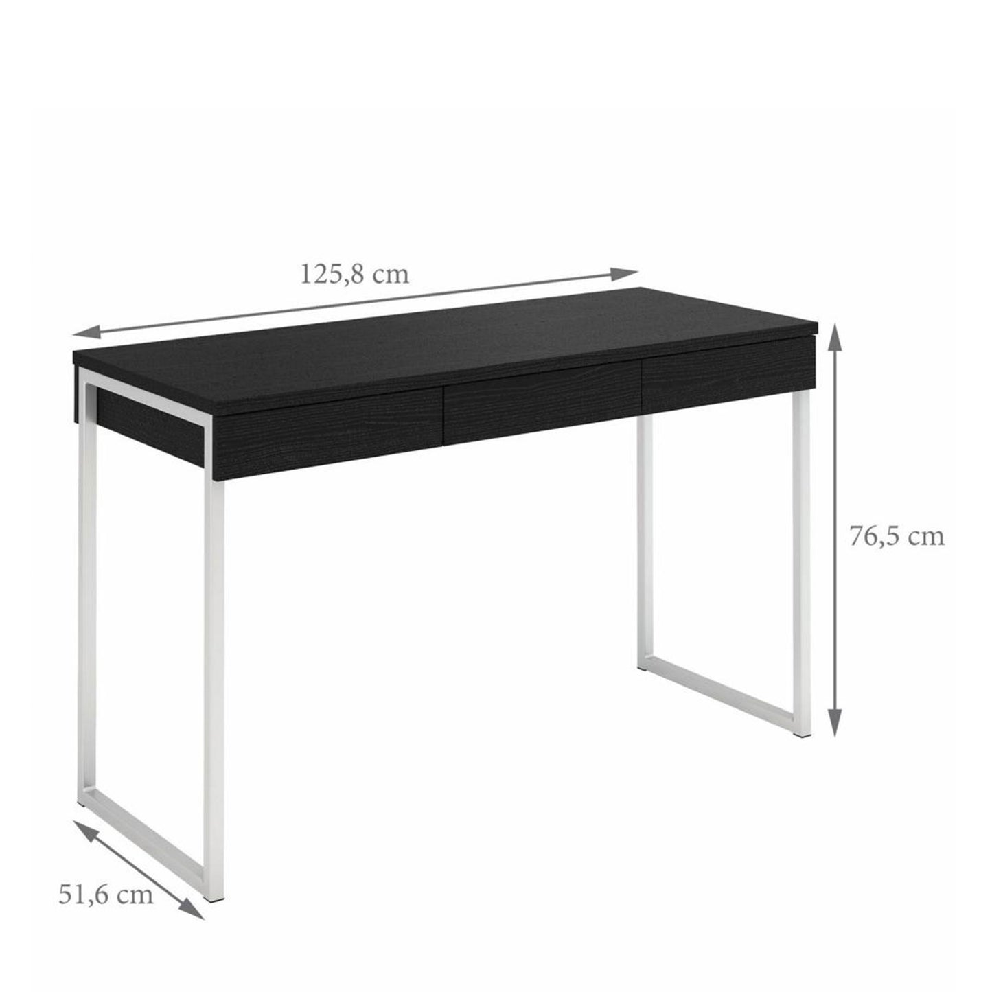 Function Plus Black Desk with 3 Drawers