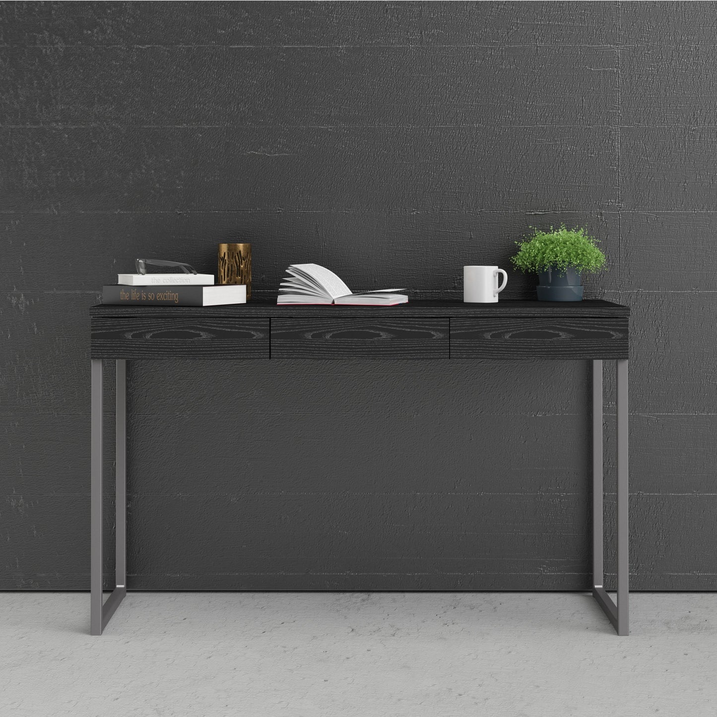 Function Plus Black Desk with 3 Drawers