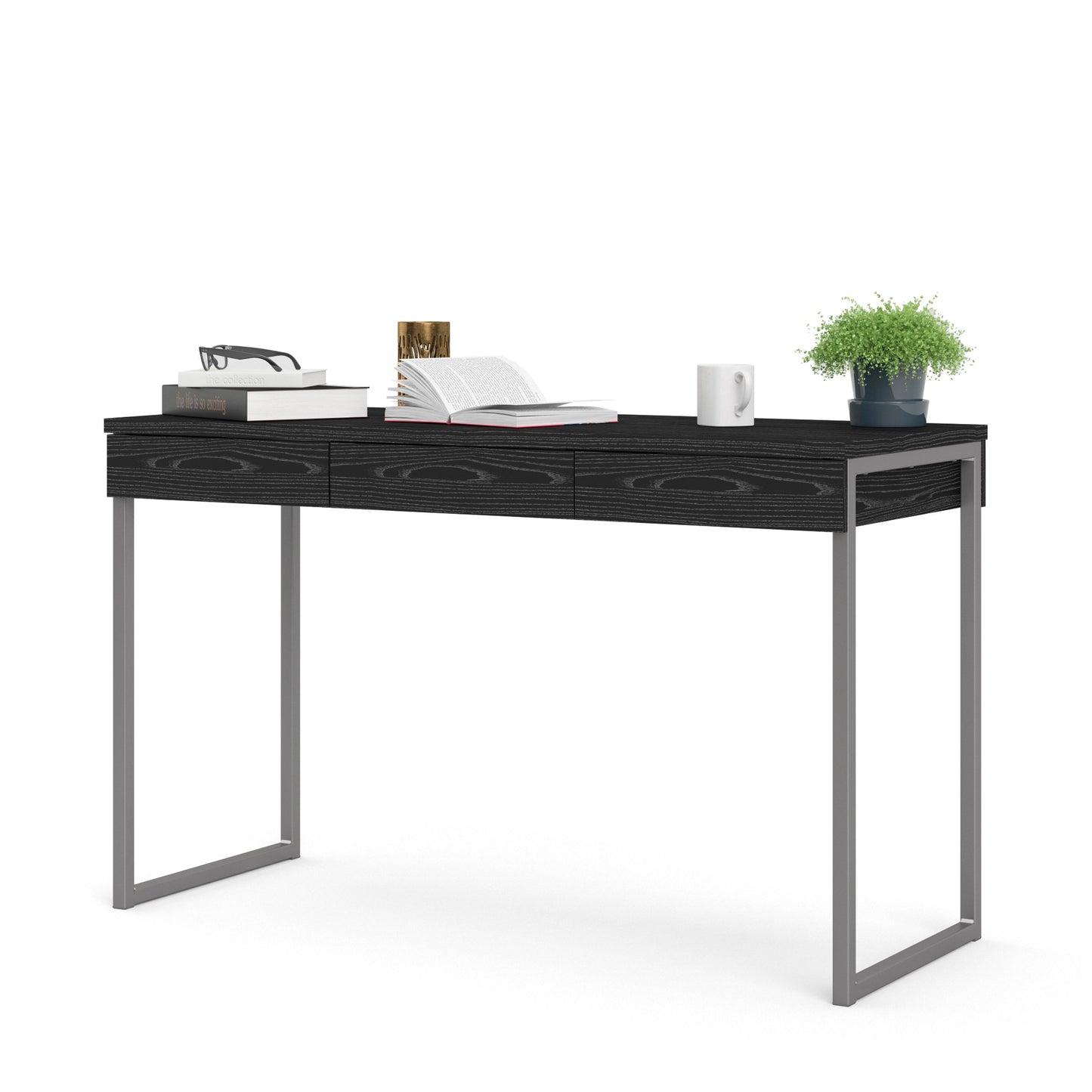 Function Plus Black Desk with 3 Drawers