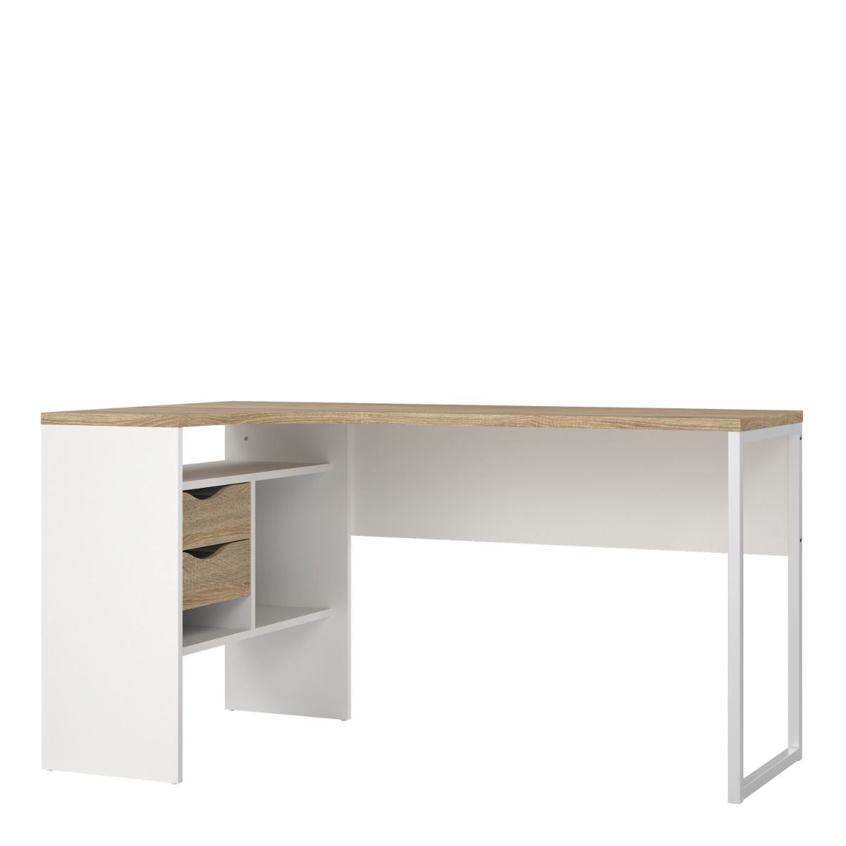 Function Plus White and Oak Corner Desk with 2 Drawers