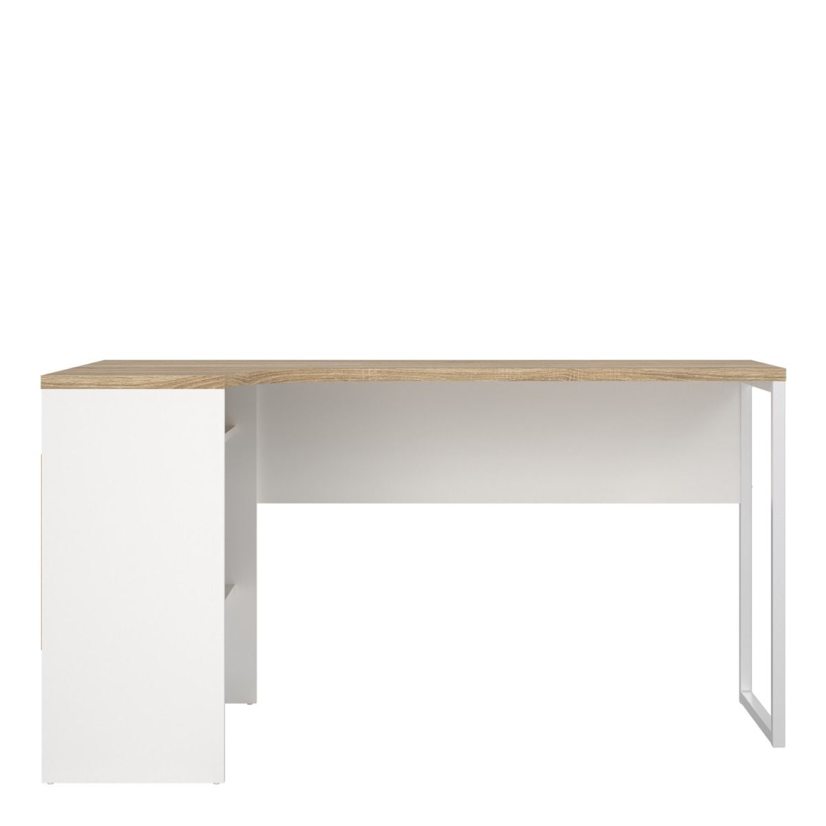 Function Plus White and Oak Corner Desk with 2 Drawers