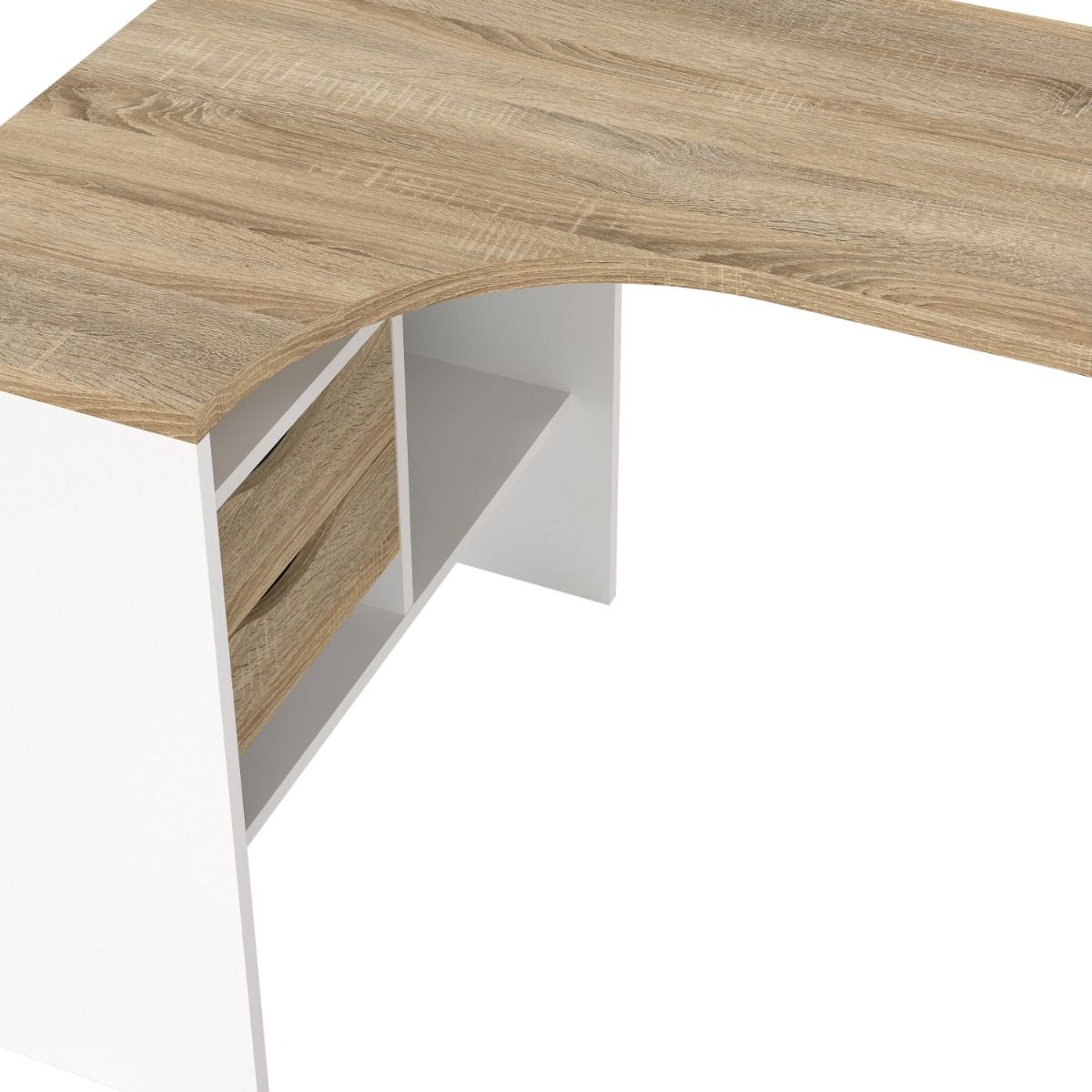Function Plus White and Oak Corner Desk with 2 Drawers