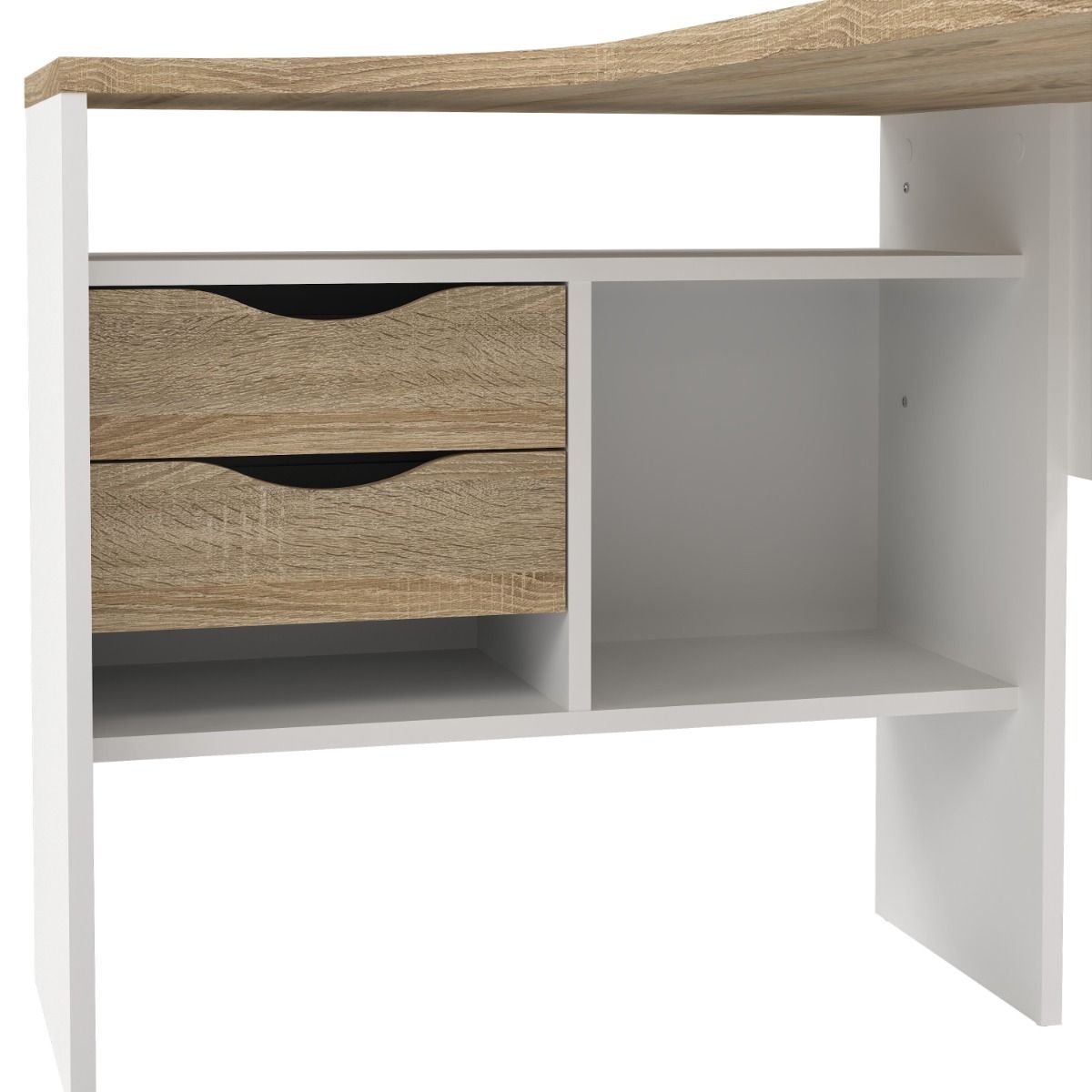 Function Plus White and Oak Corner Desk with 2 Drawers