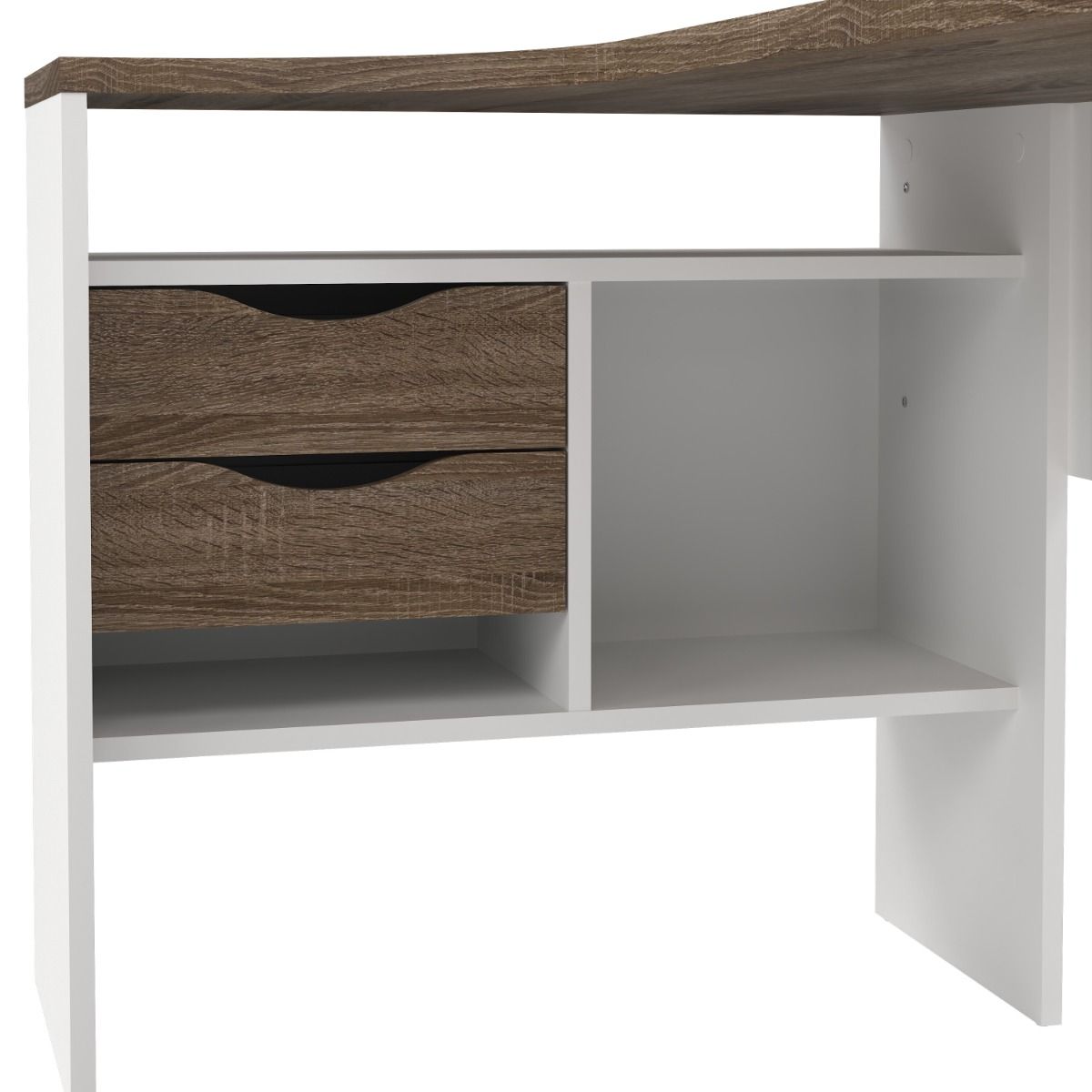Function Plus White and Truffle Oak Corner Desk with 2 Drawers