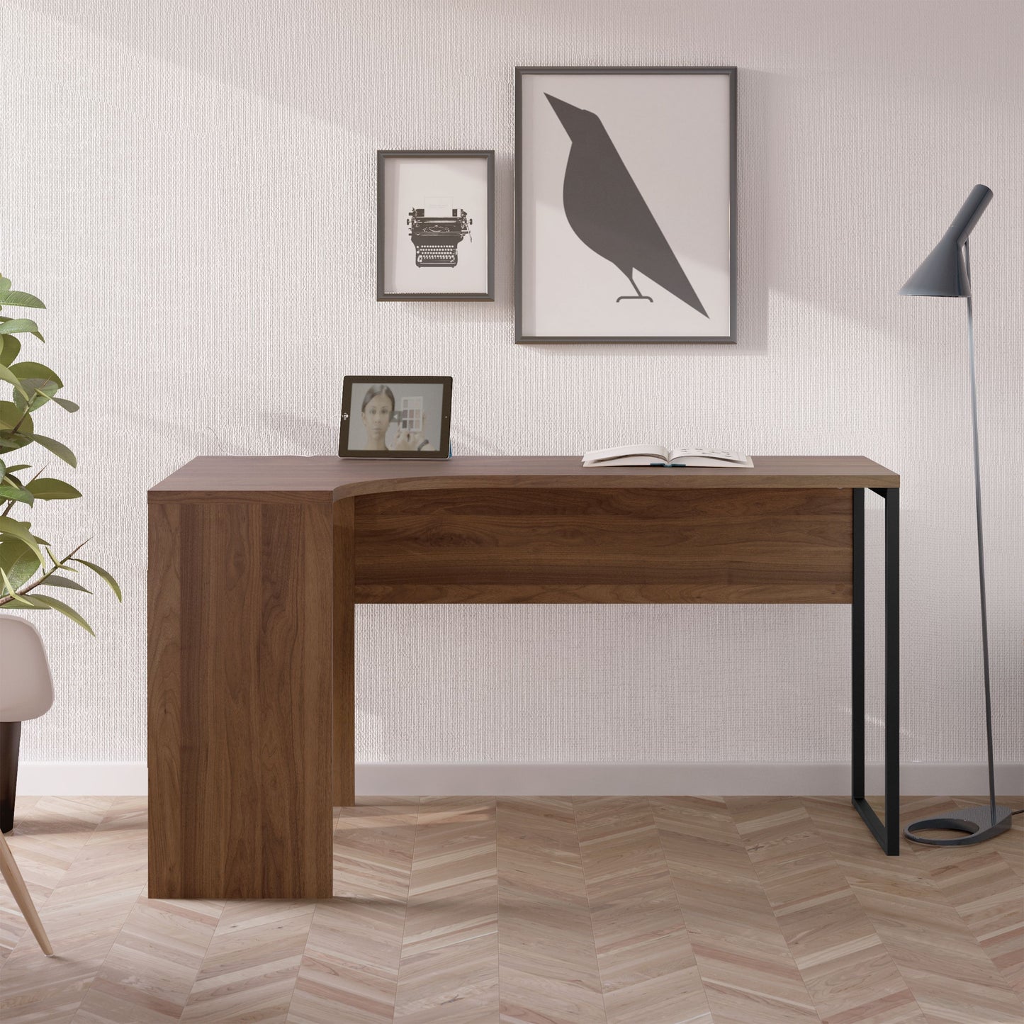 Function Plus Walnut Corner Desk with 2 Drawers
