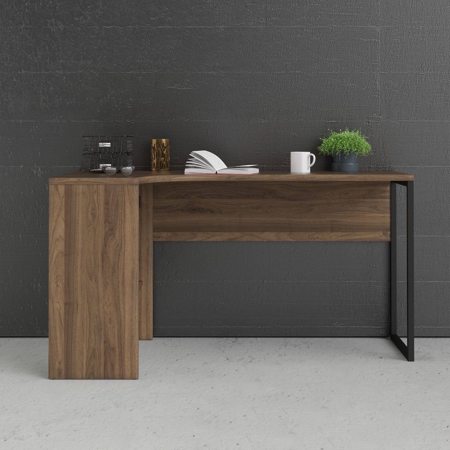 Function Plus Walnut Corner Desk with 2 Drawers