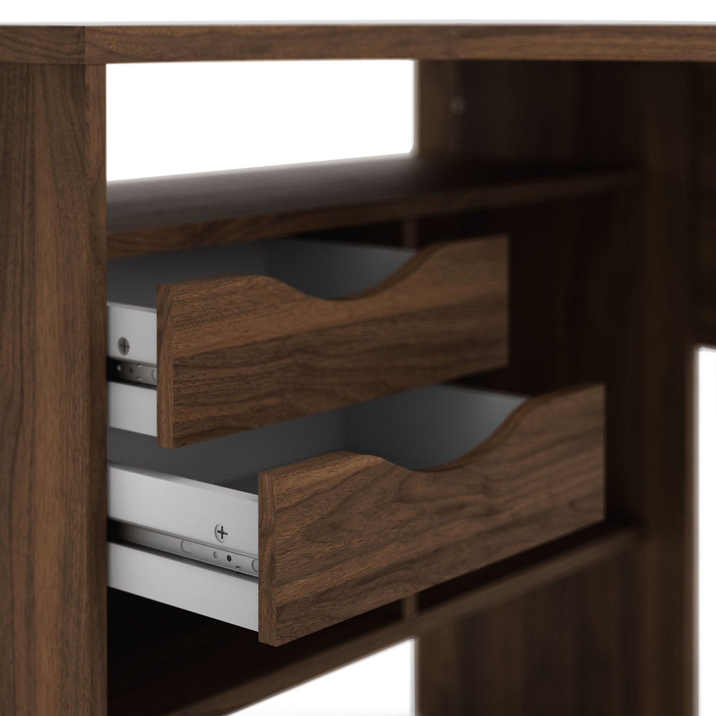 Function Plus Walnut Corner Desk with 2 Drawers