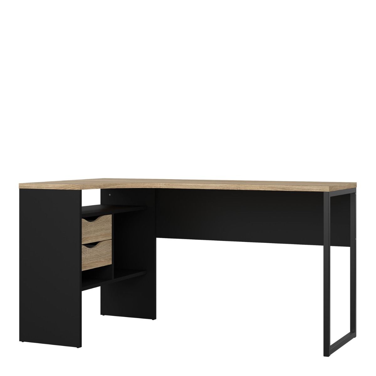 Function Plus Oak and Matt Black Corner Desk with 2 Drawers