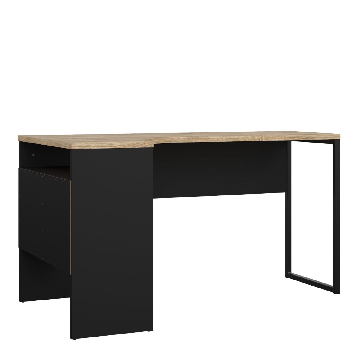 Function Plus Oak and Matt Black Corner Desk with 2 Drawers
