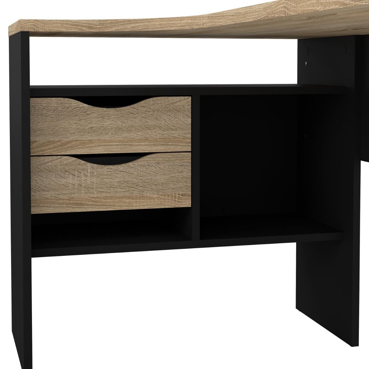 Function Plus Oak and Matt Black Corner Desk with 2 Drawers
