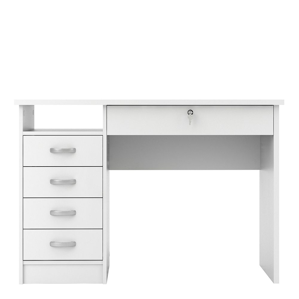 Function Plus 5 Drawers White Desk