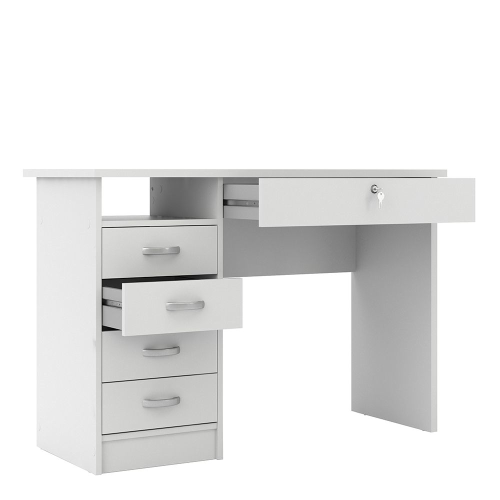 Function Plus 5 Drawers White Desk