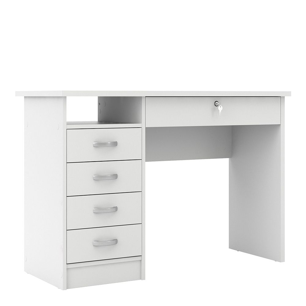 Function Plus 5 Drawers White Desk