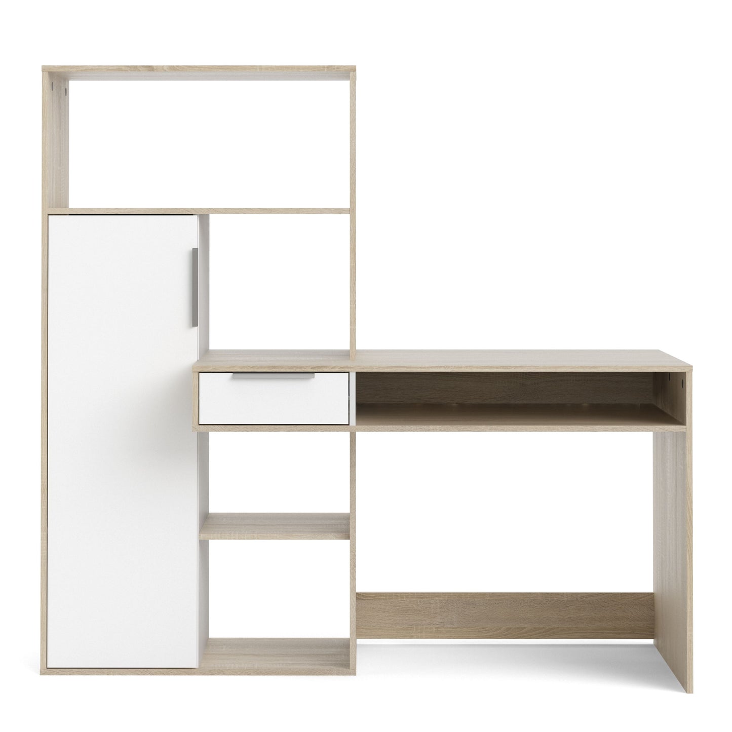 Function Plus Multi Functional Desk with Drawer and 1 Door in White and Oak