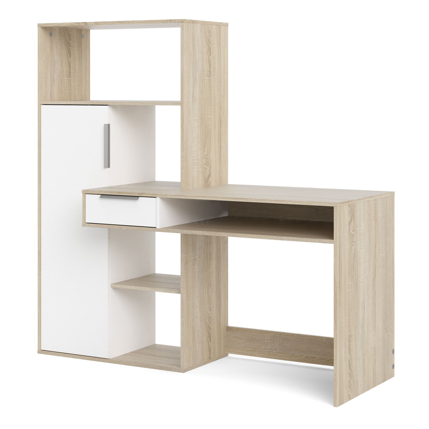 Function Plus Multi Functional Desk with Drawer and 1 Door in White and Oak