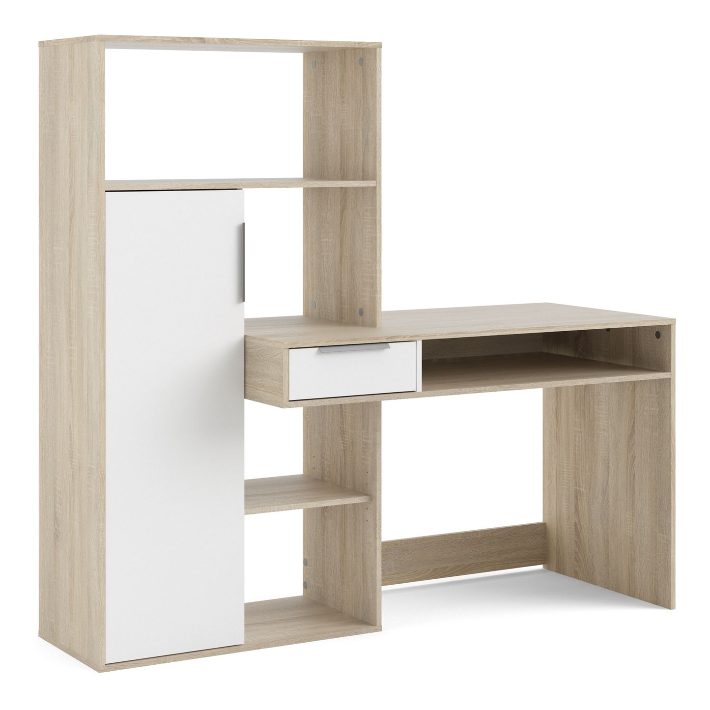 Function Plus Multi Functional Desk with Drawer and 1 Door in White and Oak
