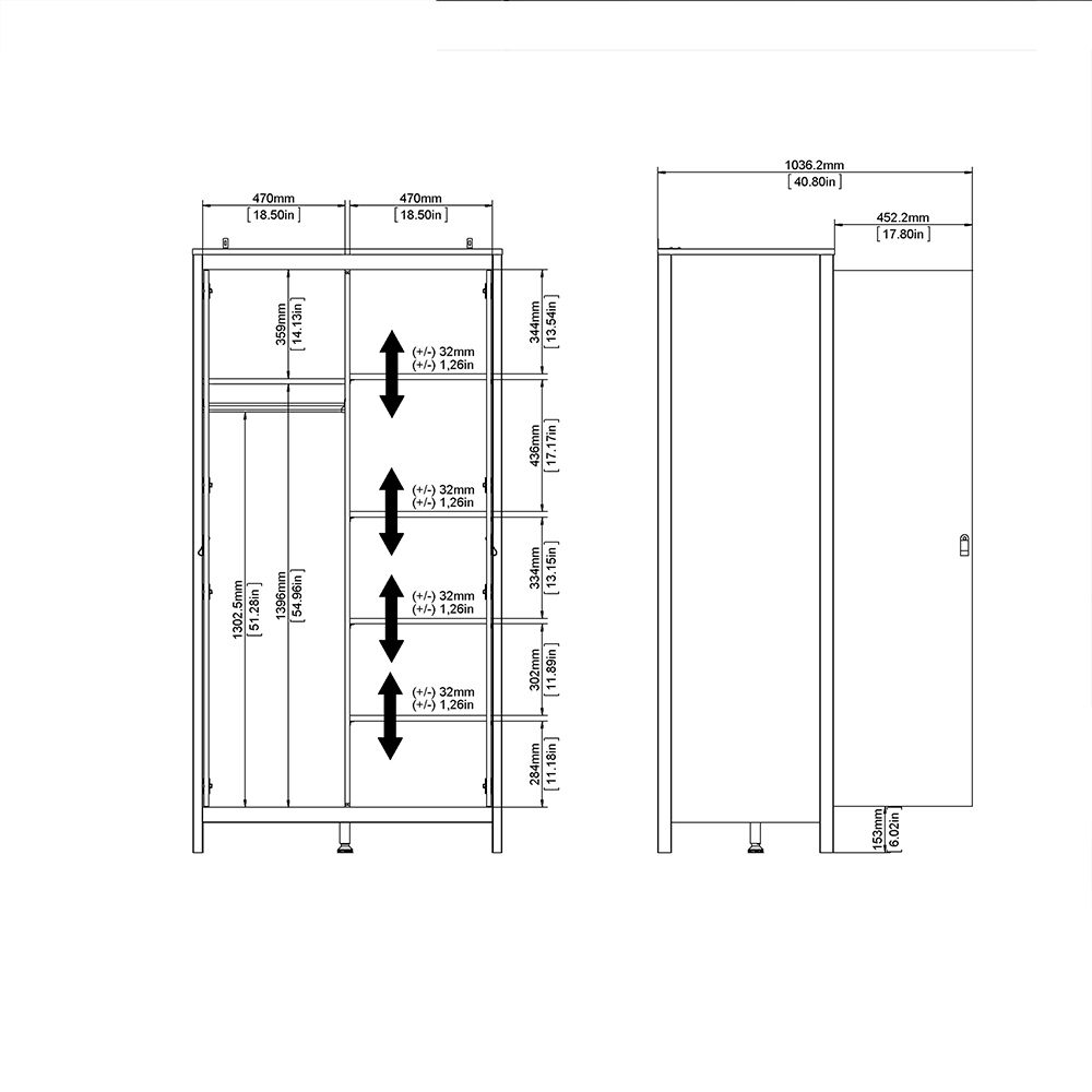 Barcelona Black Wardrobe with 2 Doors