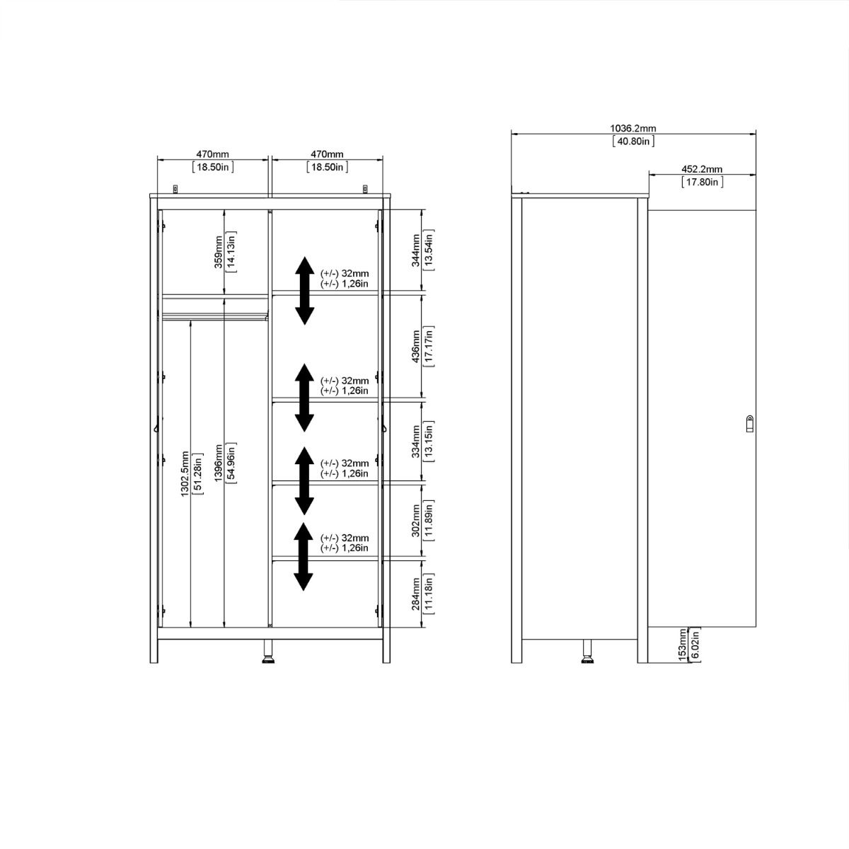 Barcelona Oak Wardrobe with 2 Doors