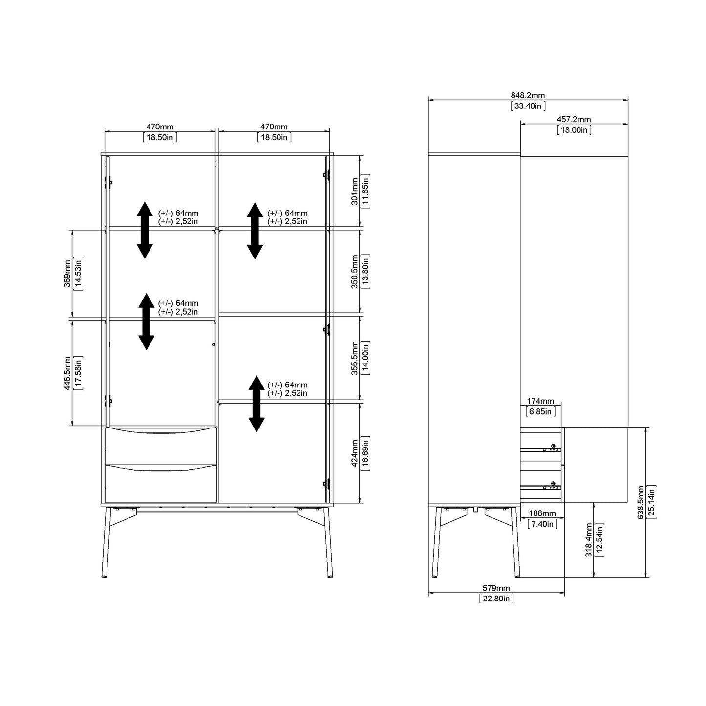 Fur Display Cabinet with 1 Door 1 Glass Door 2 Drawers