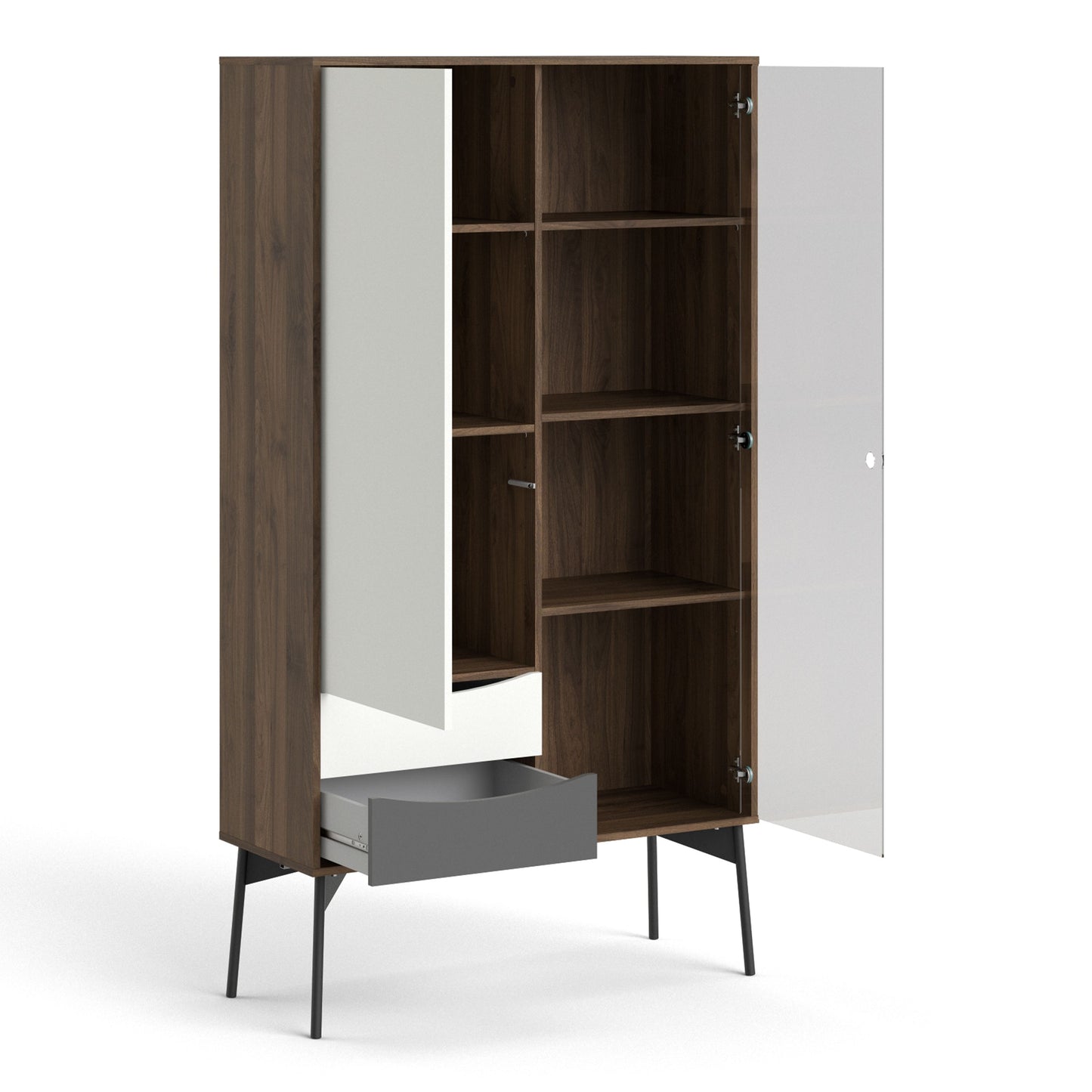 Fur Display Cabinet with 1 Door 1 Glass Door 2 Drawers
