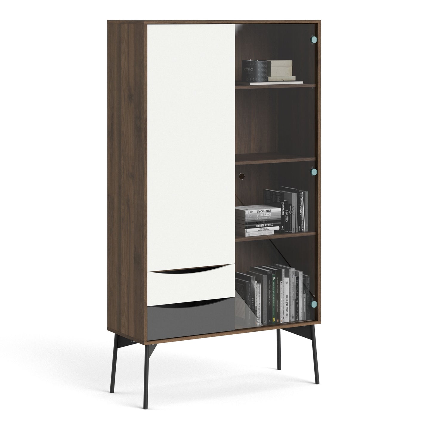 Fur Display Cabinet with 1 Door 1 Glass Door 2 Drawers
