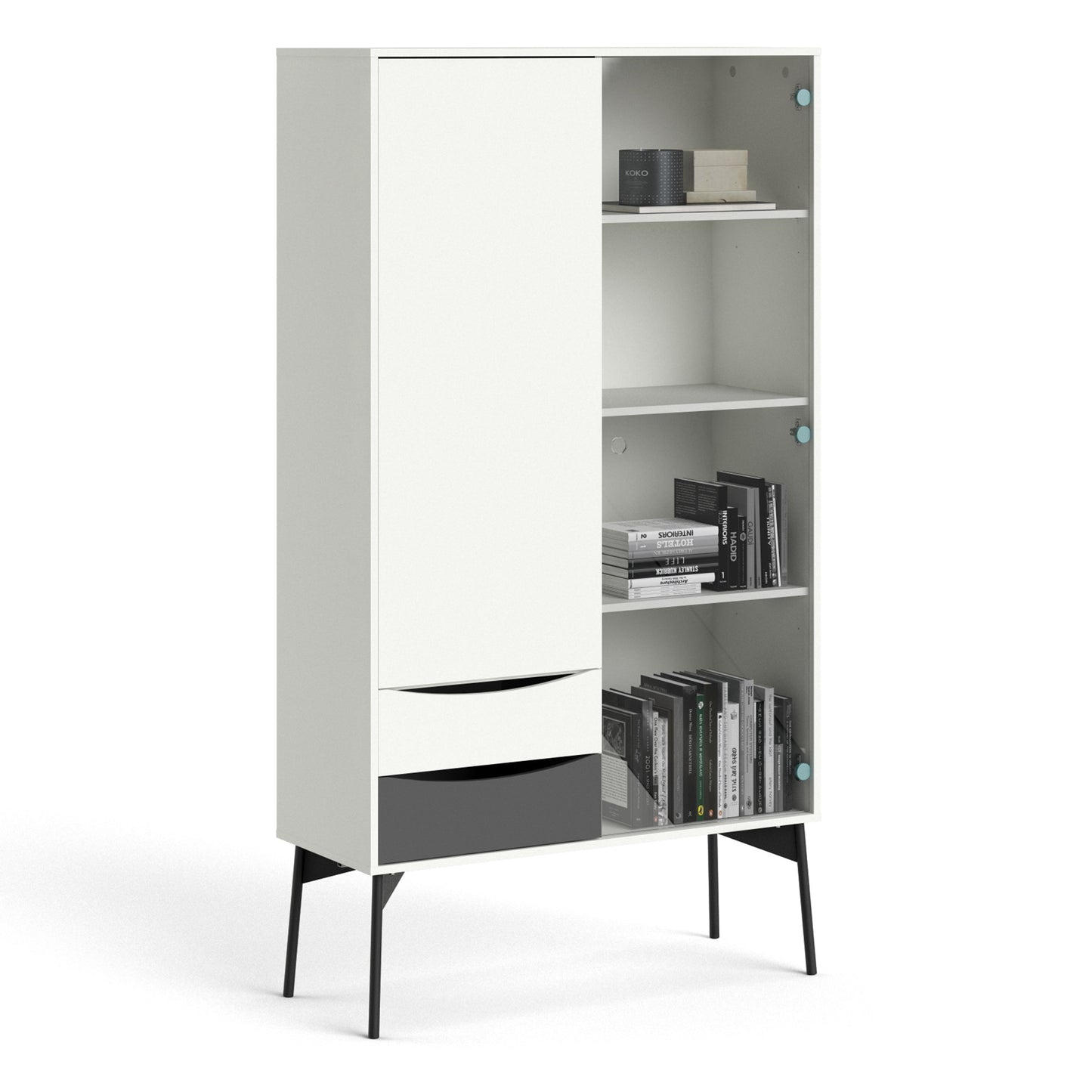 Fur Display Cabinet with 1 Door 1 Glass Door 2 Drawers
