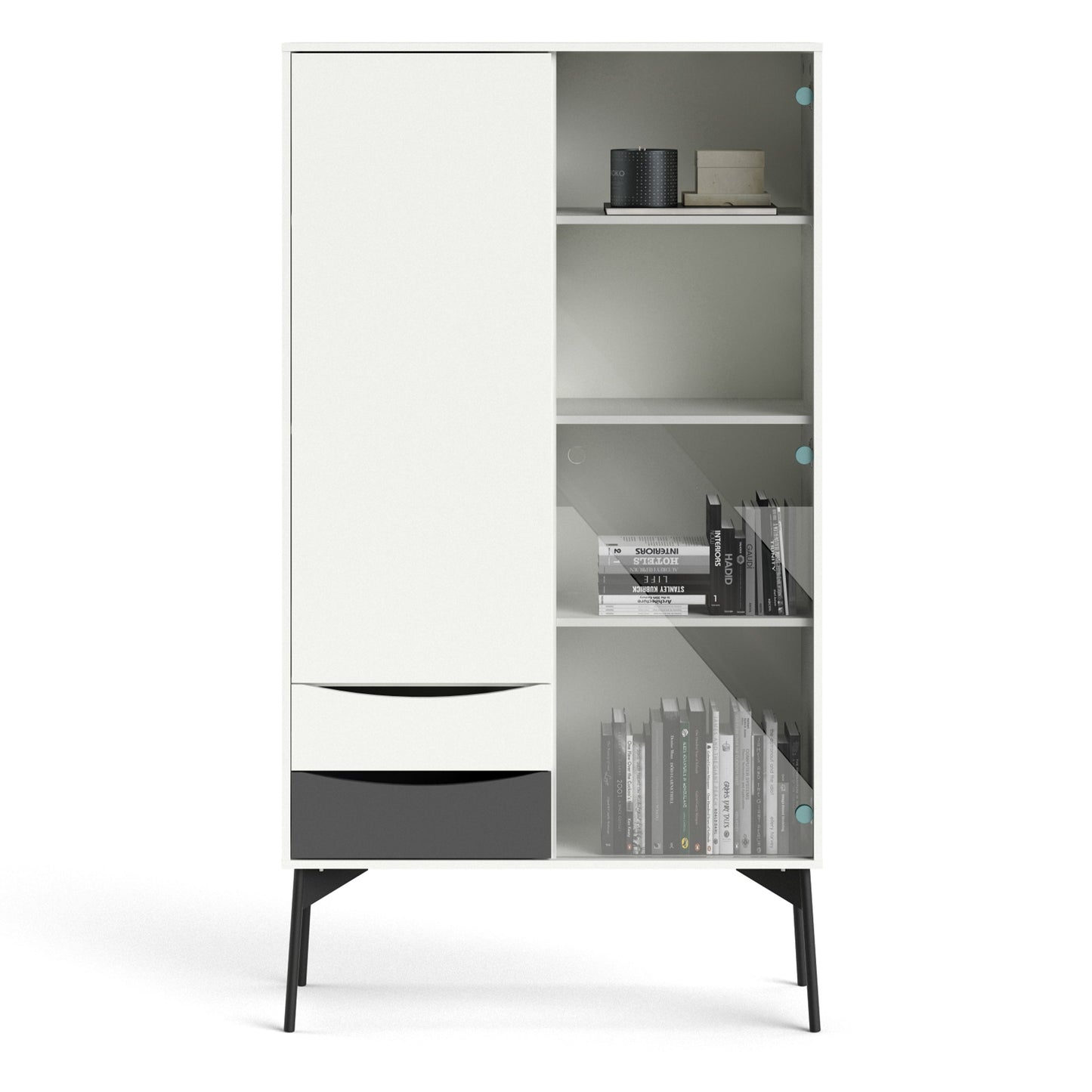 Fur Display Cabinet with 1 Door 1 Glass Door 2 Drawers