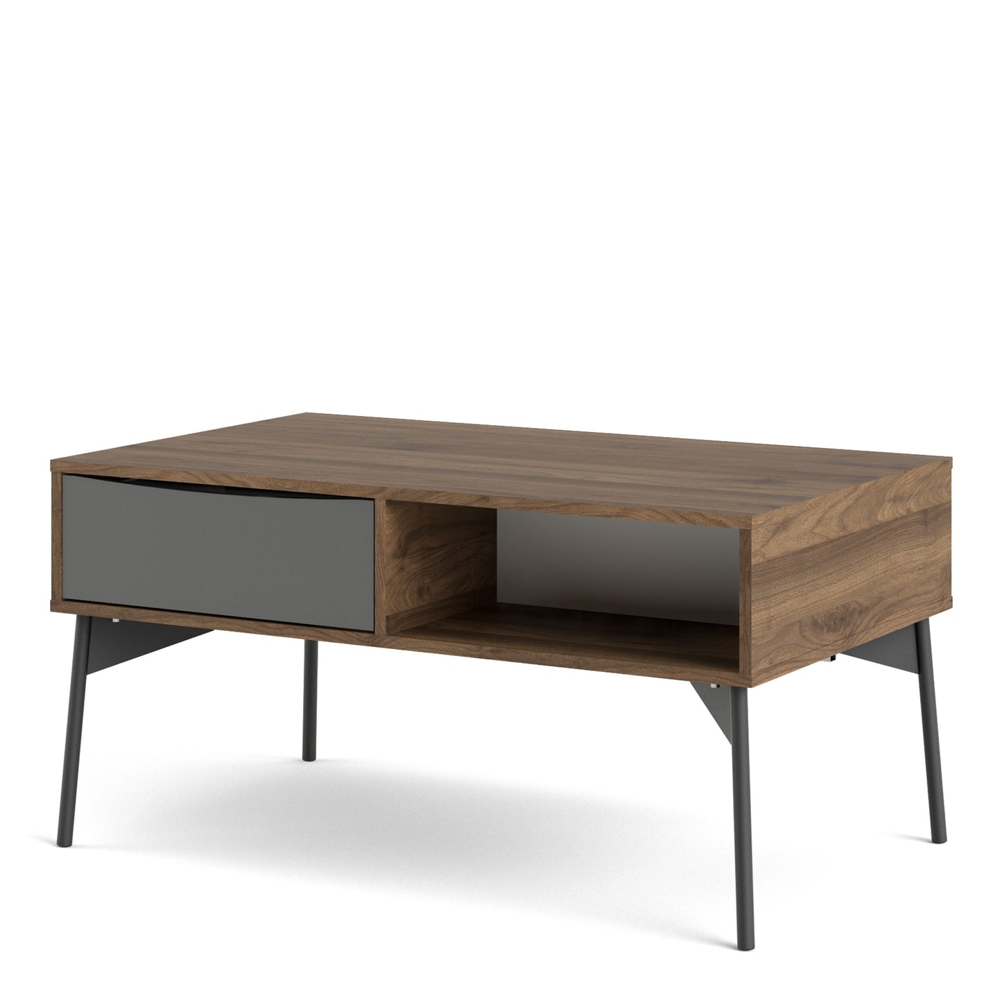 Fur White and Walnut Coffee Table with 1 Drawer