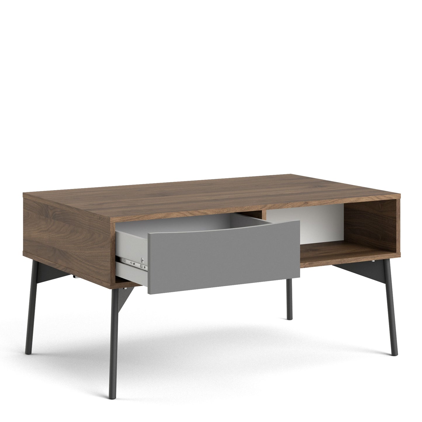 Fur White and Walnut Coffee Table with 1 Drawer