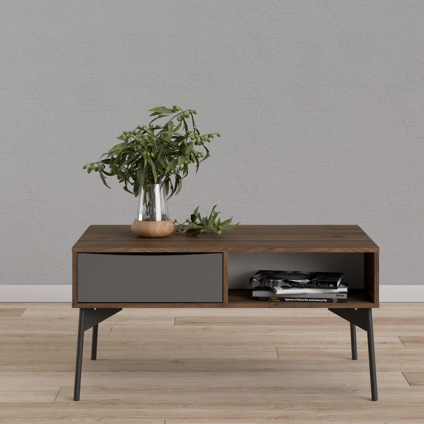 Fur White and Walnut Coffee Table with 1 Drawer