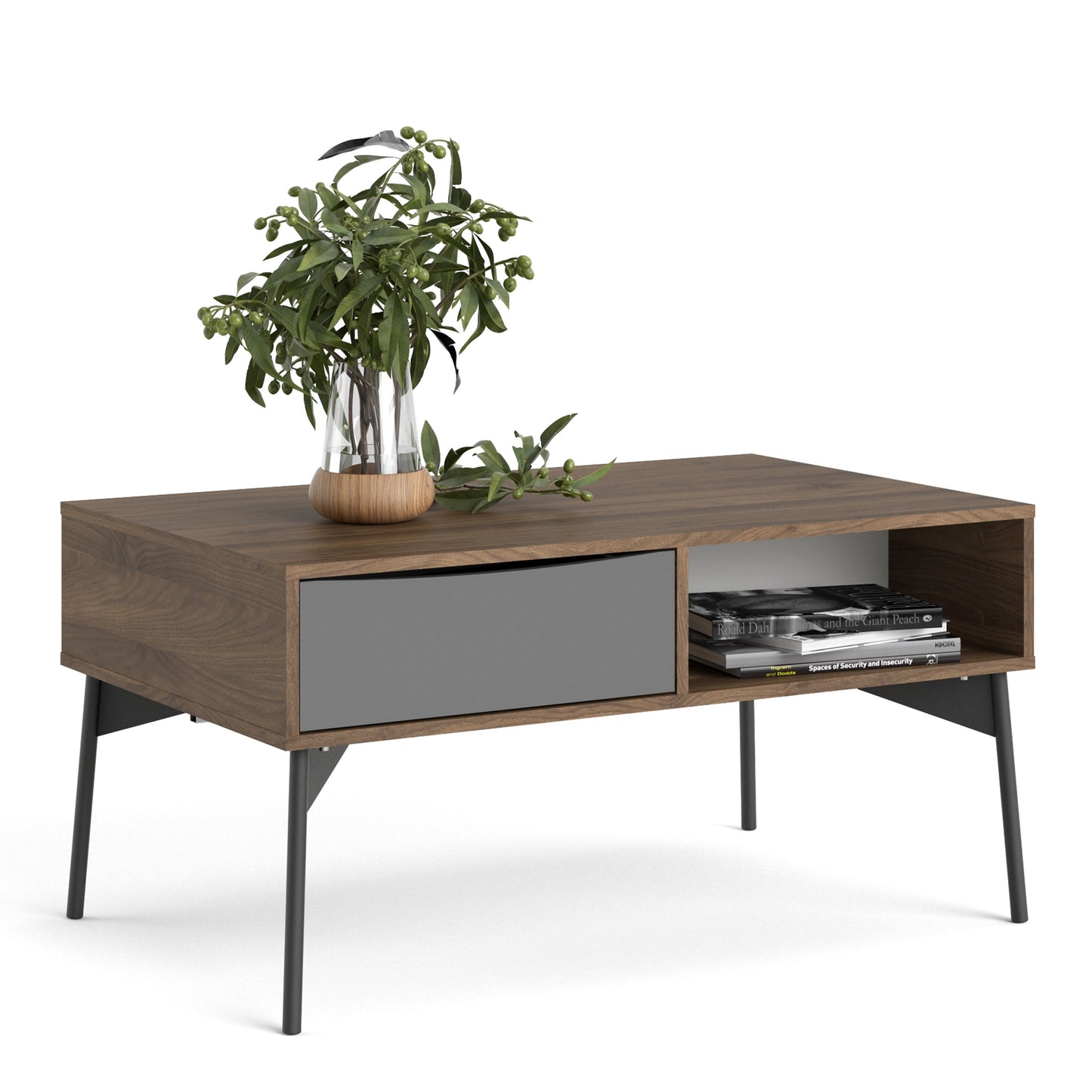 Fur White and Walnut Coffee Table with 1 Drawer