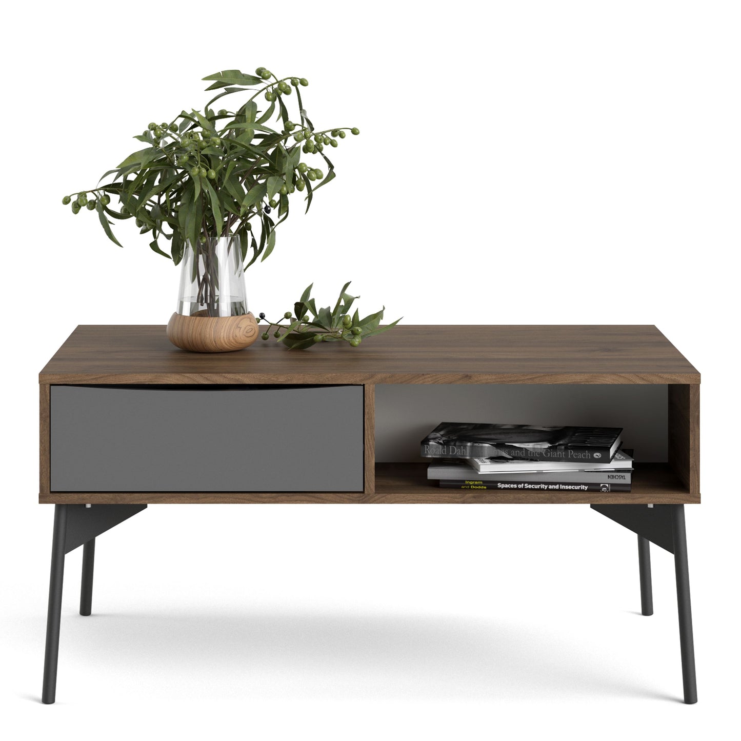 Fur White and Walnut Coffee Table with 1 Drawer
