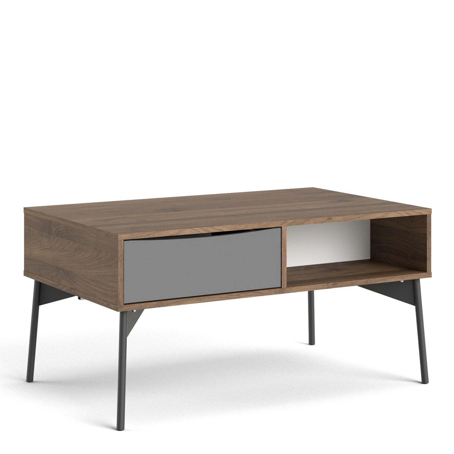 Fur White and Walnut Coffee Table with 1 Drawer